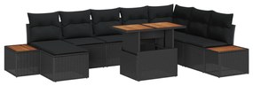 vidaXL Kert étkező szett párnával 9 pcs Fekete és Barna