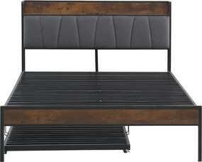 Ágy ágyráccsal és kihúzható pótággyal, 160x200, fekete/szürke, NORDO