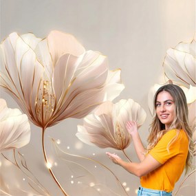 Fotótapéta Nappali Hálószoba Levelek Absztrakt Arany Bézs 392x260 LAZB06W