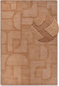 Gyapjú szőnyeg nappaliba 80x150cm, barna modern 3D mintás