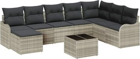 vidaXL Kerti Kanapé Szett párnával 9 pcs Világosszürke Poli rattan