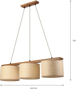 AIDA zsinóros függeszték 3x E27/15W/230V átmérő 25 cm tölgy/rafia