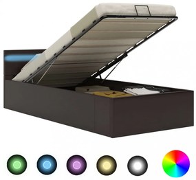 szürke műbőr LED-es hidraulikus ágykeret 100 x 200 cm