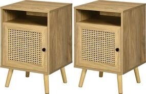 HOMCOM 2 darabos Éjjeliszekrény Szett Rattan Ajtóval, Nyitott Polcos Éjjeliszekrények, 39x35x60 cm, Természetes | Aosom