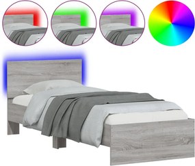 vidaXL szürke sonoma színű ágykeret fejtámlával és LED-ekkel 90x200 cm