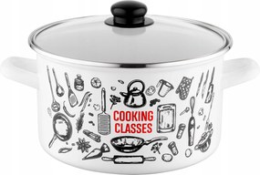 Fehér Konyhai Zománcos Edény, Egyenes Falú, Indukciós, 22 cm, 5,3 L, Zománc Lengyel