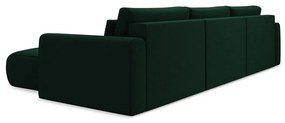 Zöld bársony kinyitható-tárolóhelyes (U alakú) sarokkanapé Kapua – Makamii