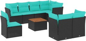 vidaXL 9 részes fekete polyrattan kerti ülőgarnitúra párnával
