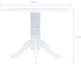 Fehér tömör gumifa étkezőasztal 106 cm