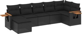 vidaXL 7 részes fekete polyrattan kerti ülőgarnitúra párnával