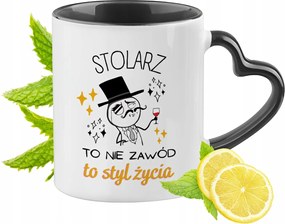 Fekete bögre szív alakú füllel asztalosnak ajándékba