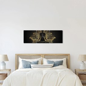 Egy lótuszvirág sziluettjének képe (órával) (90x30 cm)