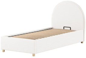 Fehér kárpitozott ágyneműtartós egyszemélyes ágy ágyráccsal 90x200 cm Moon – Vipack