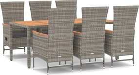 vidaXL 7 részes szürke polyrattan kerti étkezőgarnitúra párnával