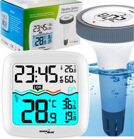 Medence Hőmérő Vezeték nélküli medence Led monitorral, időjárás állomással