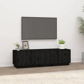 Fekete tömör fenyőfa tv-szekrény 140 x 40 x 40 cm