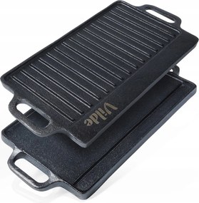 Öntöttvas Grill Főzőlap Téglalap alakú Kétoldalas Grill Tűz 40 cm