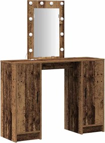 vidaXL Öltözködőasztal tükör lámpákkal Barna 102 x 33 x 135 cm Faanyag