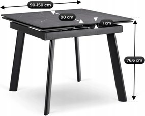 Stół LARES Ceramiczny Rozkładany 90-150 cm Czarny Marmur/Czarny