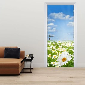Fotótapéta ajtóra - Virágzó rét százszorszépekkel (95x205cm)