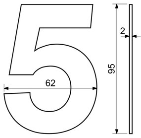 "5" házszám, RN.95L, rozsdamentes acél