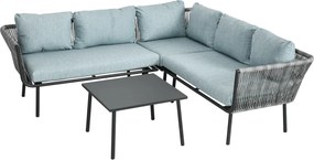 Outsunny 4 részes Rattan Kerti Bútor Szett, Ülőgarnitúra Párnákkal, 2 Dupla Kanapé, 1 Sarokkanapé, 1 Kávézóasztal, Kerti Szett Erkélyre, Teraszra, Alu