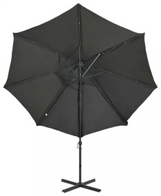 antracitszürke konzolos napernyő rúddal és LED-fényekkel 300 cm