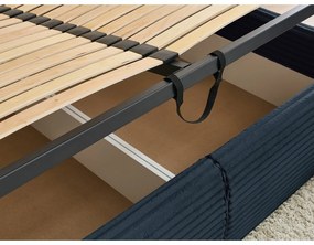 Sötétkék kárpitozott ágyneműtartós franciaágy ágyráccsal 180x200 cm Jade – Bobochic Paris