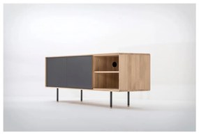 Fekete-natúr színű tölgyfa TV-állvány 180x64 cm Fina – Gazzda