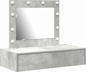vidaXL Öltözködőasztal tükör lámpákkal Szürke 83 x 40 x 70 cm Faanyag