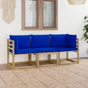 vidaXL háromszemélyes kerti kanapé kék párnákkal