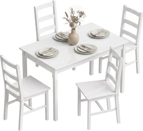 HOMCOM 5 részes étkezőgarnitúra – tömör fenyő asztal és 4 lépcsős háttámlás szék, fehér, kompakt kis terekhez | Aosom
