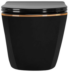 Felfüggesztett WC-csésze Rea CARLO Mini Rimless Duroplast Flat Black Gold Edge