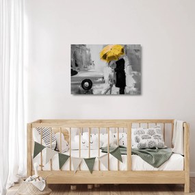 Üveg kép - Szerelmespár egy esernyő alatt, sárga (70x50 cm)