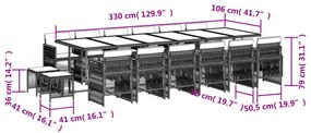 vidaXL 17 részes szürke polyrattan kerti étkezőgarnitúra párnával