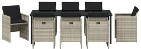 9 Részes Kert Étkezősor Párnákkal Világosszürke Poly Rattan