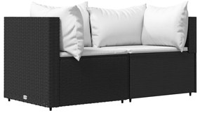 2 db fekete polyrattan kerti sarokkanapé párnákkal