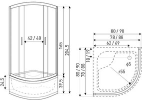 Malibu GL 80 íves zuhanykabin zuhanytálca nélkül