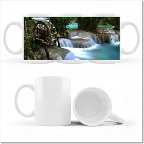 Nyomott mintás bögre Fából készült malom a folyón