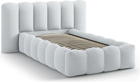Világosszürke kárpitozott ágyneműtartós egyszemélyes ágy ágyráccsal 90x200 cm Lupine – Micadoni