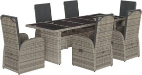 vidaXL 7 részes szürke polyrattan kerti étkezőgarnitúra párnával