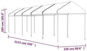 Fehér polietilén pavilon tetővel 11,15 x 2,28 x 2,69 m