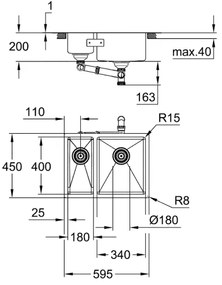 GROHE 31576SD1 - Konyhai mosogató K700U 595 × 450 mm rozsdamentes acél