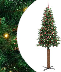 vidaXL Karcsú karácsonyfa 300 LED-del Zöld 210 cm PVC és tömör fenyőfa