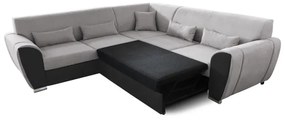 VISEU L-alakú, balos, kihúzható sarokkanapé tárolóval — szürke/fekete