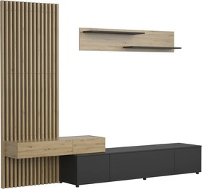 Nappali fal, fekete/artisan tölgy, REBEKA PLUS