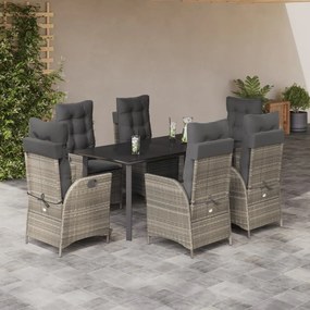 7 részes világosszürke polyrattan kerti étkezőszett párnával