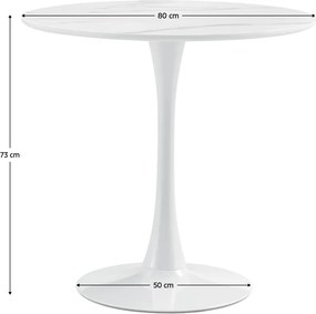 Étkezőasztal, világos márvány/fehér, átmérő 80 cm, LORIAN