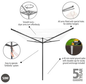 Antracitszürke kerti ruhaszárító 50 m Topspinner – Brabantia