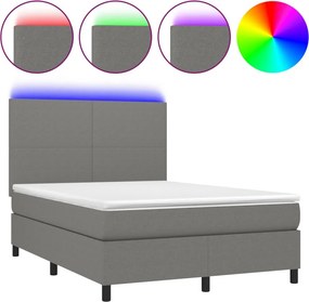 vidaXL sötétszürke szövet rugós és LED-es ágy matraccal 140x190 cm